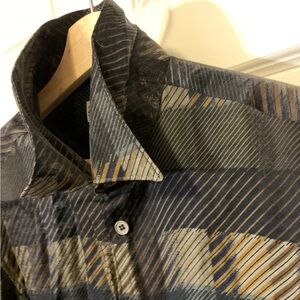Zanetti mens sz L button shirt artwork pattern plaid Elegant Made in‎ Italy